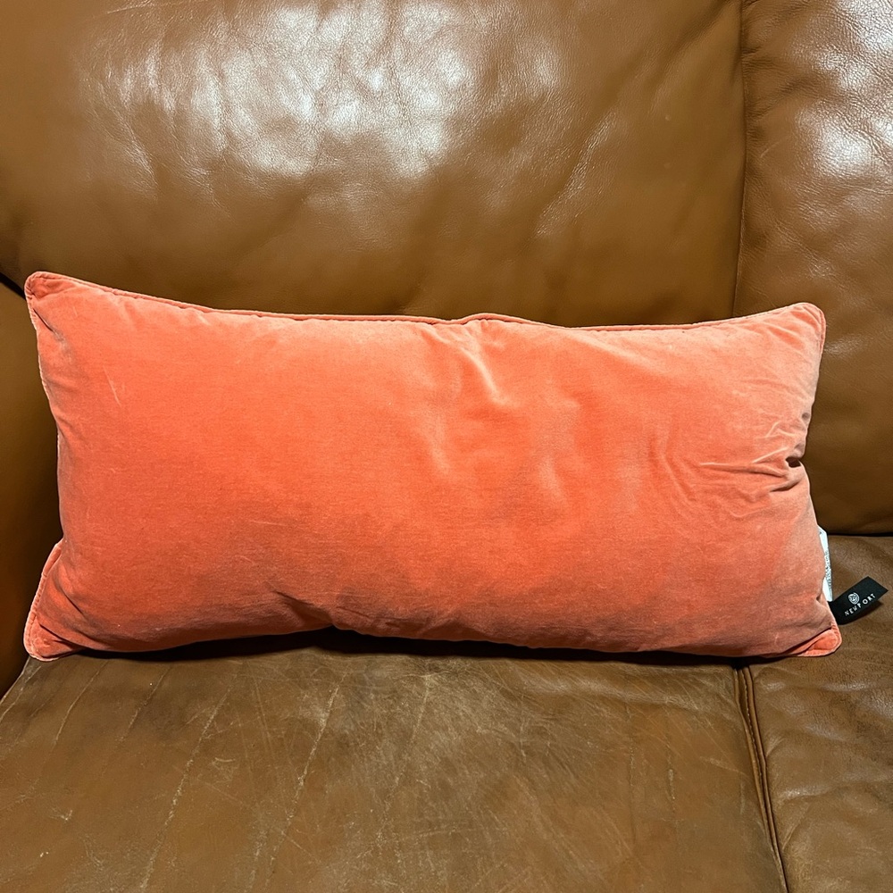 Newport vintage long accent center pillow with velvet-like cover